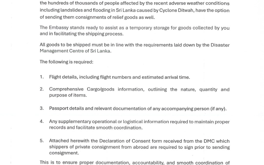 Consignment Submission Requirements for Relief Goods